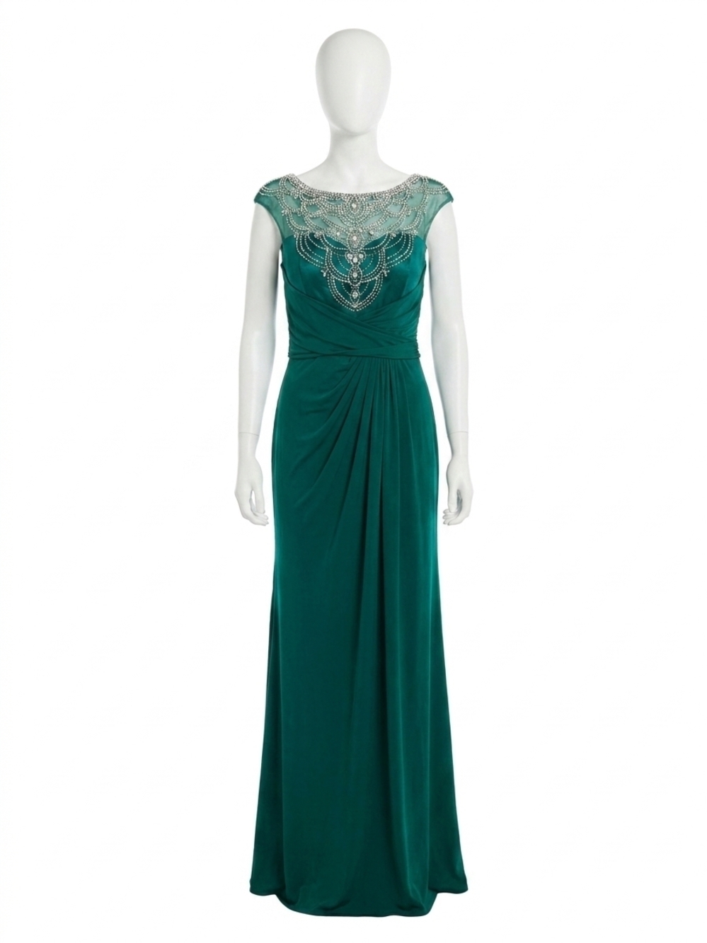 NEW MAC DUGGAL illusion neck beaded gown - plus in deep emerald